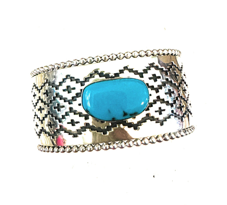 Navajo Sterling Silver & Kingman Turquoise Cuff Bracelet