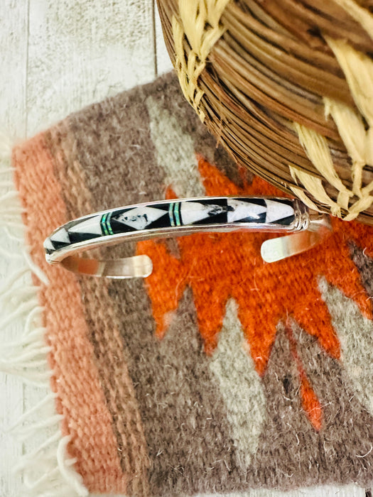 Navajo Multi Stone & Sterling Silver Inlay Cuff Bracelet