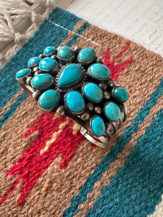 Beautiful Navajo Turquoise & Sterling Silver Cuff Bracelet Signed Kathleen G