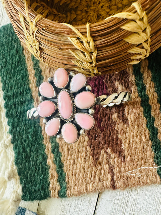 Navajo Queen Pink Conch Shell & Sterling Silver Cluster Cuff Bracelet