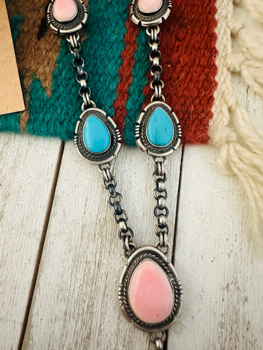 Navajo Turquoise, Pink Conch & Sterling Silver Necklace Set