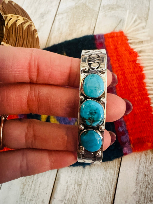 Navajo Sterling Silver & 3-Stone Turquoise Cuff Bracelet