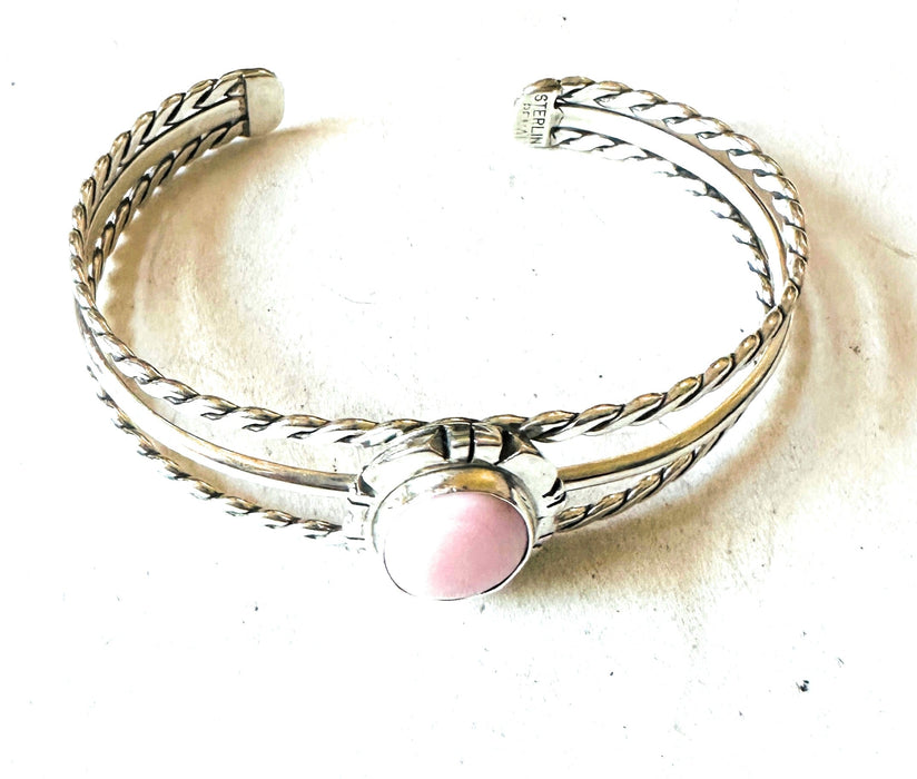 Navajo Queen Pink Conch Shell & Sterling Silver Cuff Bracelet