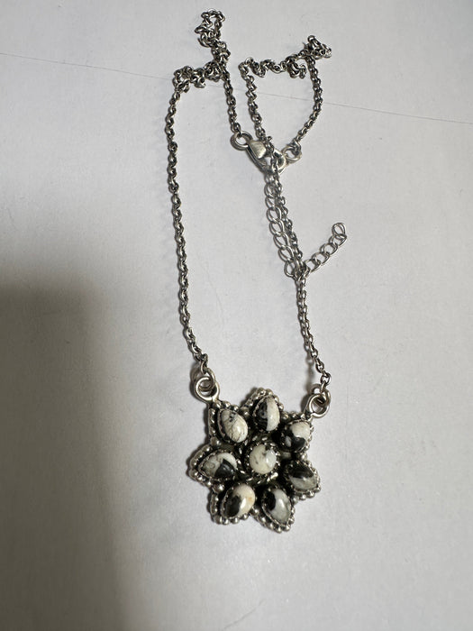 Handmade Sterling Silver, White Buffalo Cluster Necklace