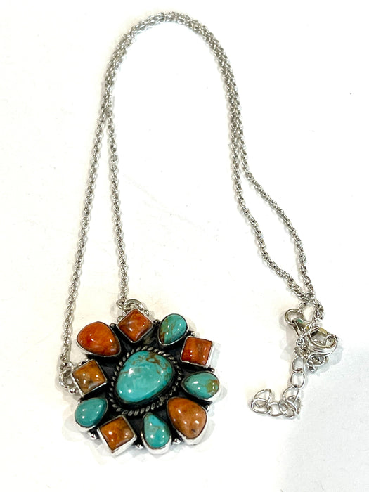 Handmade Sterling Silver & Multi Stone Necklace Signed Nizhoni