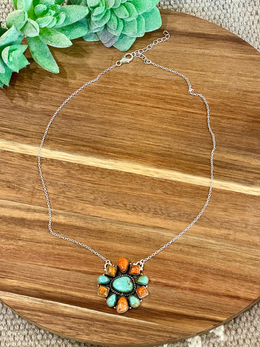 Handmade Sterling Silver & Multi Stone Necklace Signed Nizhoni