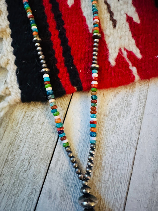 Navajo Sterling Silver & Multi Stone Beaded Lariat Necklace