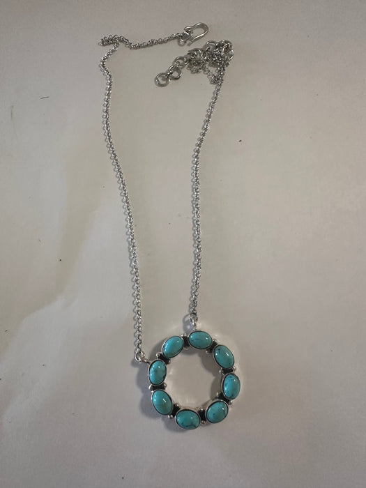 Handmade Sterling Silver & Turquoise Circle Necklace Signed Nizhoni