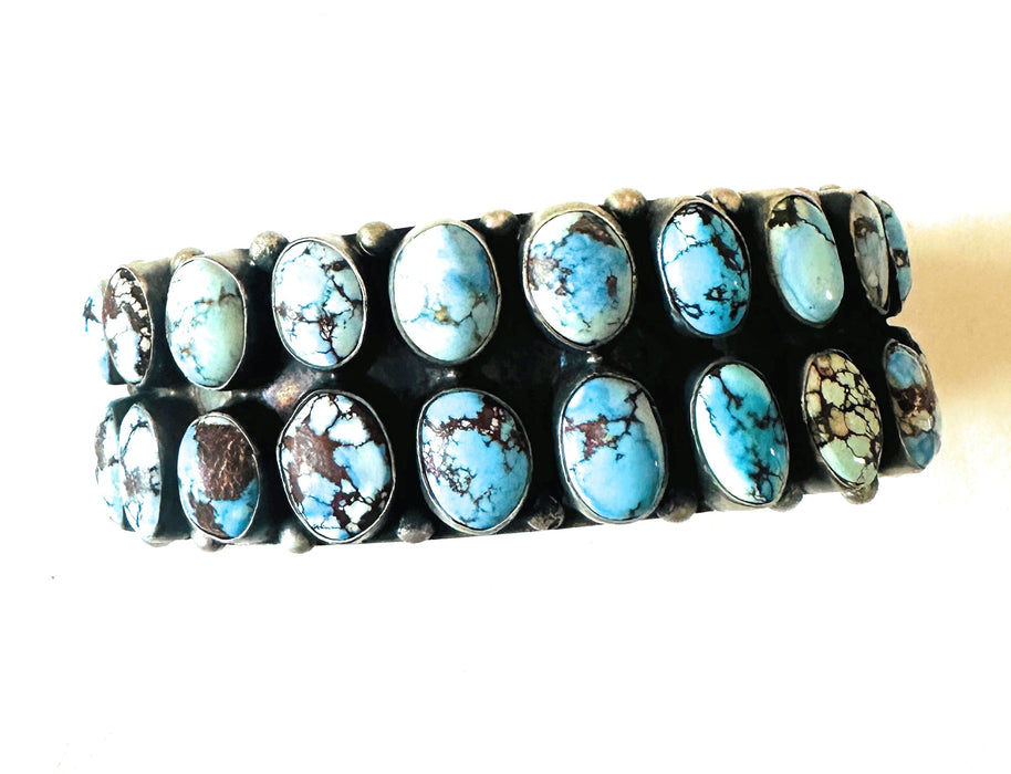 Navajo Sterling Silver & Golden Hills Turquoise Cluster Cuff Bracelet by Darrin Livingston