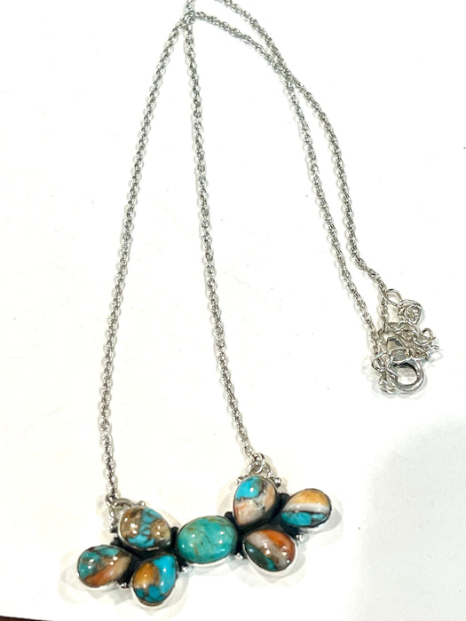 Handmade Sterling Silver,  Turquoise & Spice Bar Necklace