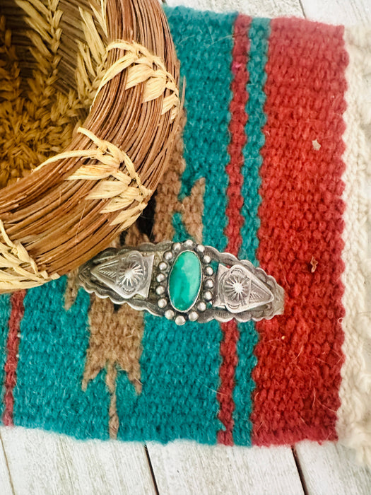 Old Pawn Navajo Sterling Silver & Turquoise Cuff Bracelet