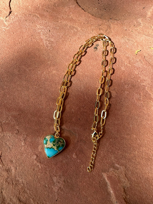 “The Golden Collection” THE SONORAN Handmade Natural Sonoran Mountain Turquoise 14k Gold Plated Heart Necklace