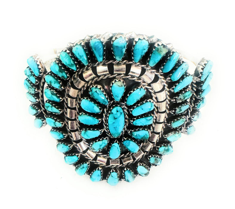 Navajo Turquoise & Sterling Silver Cluster Cuff Bracelet