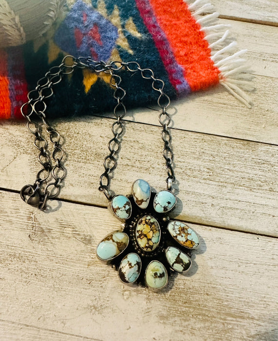 Navajo Sterling Silver & Golden Hills Turquoise Cluster Necklace