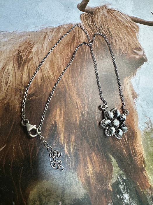 Handmade Sterling Silver, White Buffalo Cluster Necklace