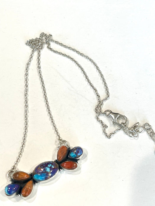 Handmade Sterling Silver, Purple Mojave & Orange Mojave Bar Necklace