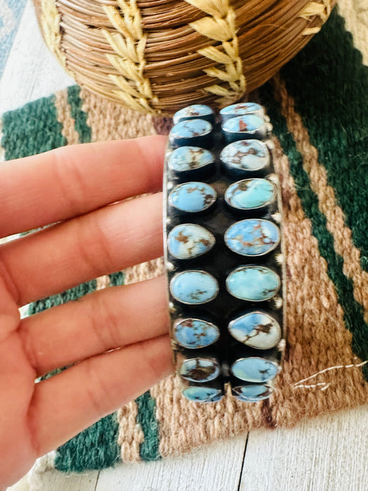 Navajo Sterling Silver & Golden Hills Turquoise Cluster Cuff Bracelet by Darrin Livingston