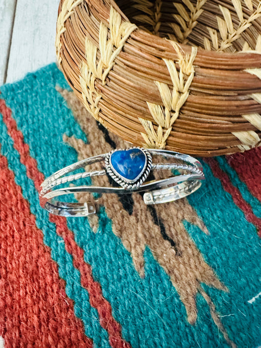 Navajo Sterling Silver & Lapis Heart Cuff Bracelet