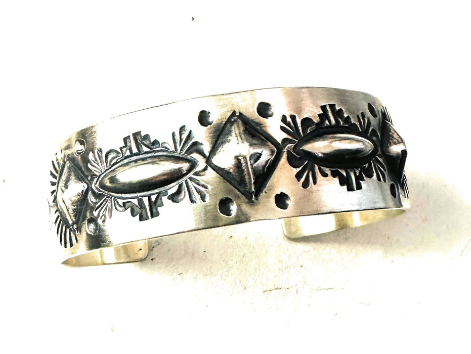 Navajo Hand Stamped Sterling Silver Cuff Bracelet By Elvira Bill