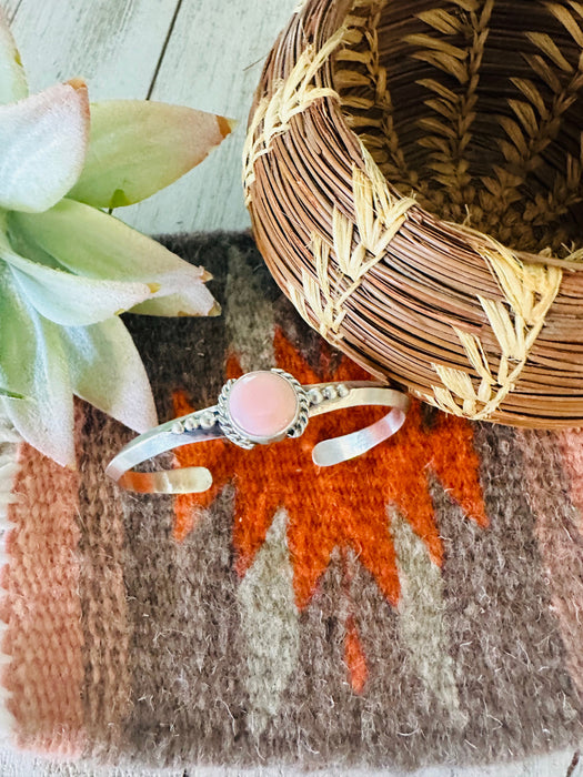 Navajo Queen Pink Conch Shell & Sterling Silver Cuff Bracelet