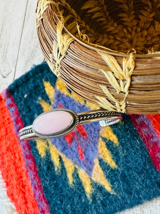 Navajo Queen Pink Conch Shell & Sterling Silver Cuff Bracelet