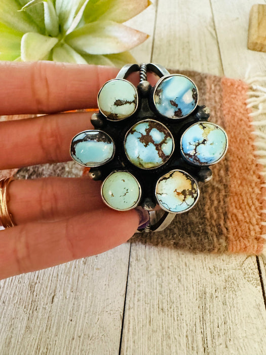 Navajo Golden Hills Turquoise & Sterling Silver Cluster Cuff Bracelet