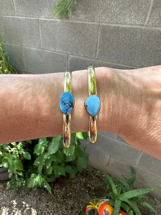 “The Golden Collection” Desert Winds Handmade Natural Golden Hills Turquoise 14k Gold Plated Adjustable Bracelet Cuff Style 2