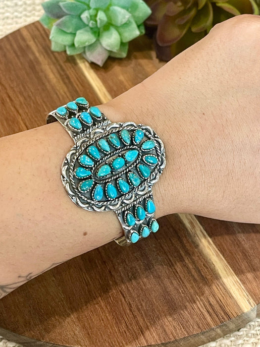 Handmade Sterling Silver & Turquoise Adjustable  Cuff Bracelet