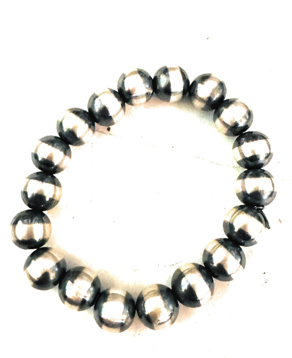 Navajo 12mm Sterling Silver Beaded Stretch Bracelet