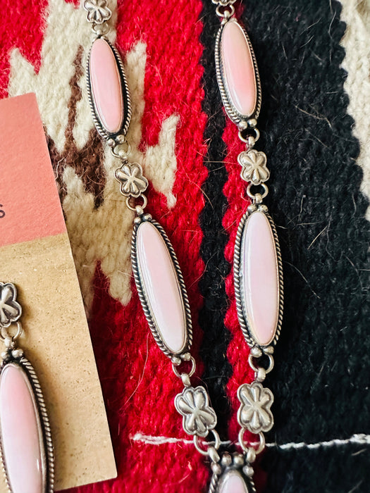 Navajo Queen Pink Conch & Sterling Silver Necklace Set