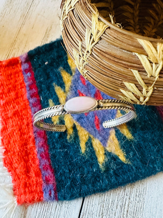 Navajo Queen Pink Conch Shell & Sterling Silver Cuff Bracelet