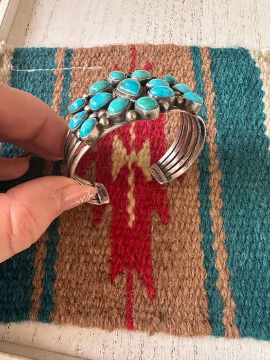 Beautiful Navajo Turquoise & Sterling Silver Cuff Bracelet Signed Kathleen G