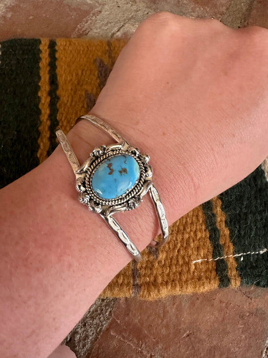 Handmade Sterling Silver & Single Stone Golden Hills Turquoise Adjustable Cuff Bracelet