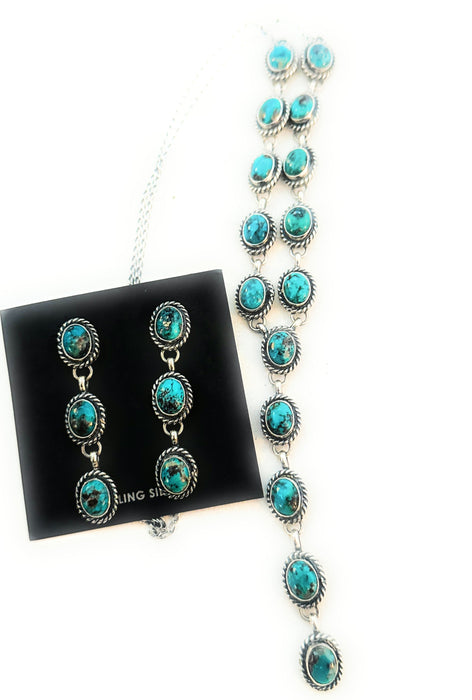 Navajo Sterling Silver & Turquoise Lariat Necklace Set