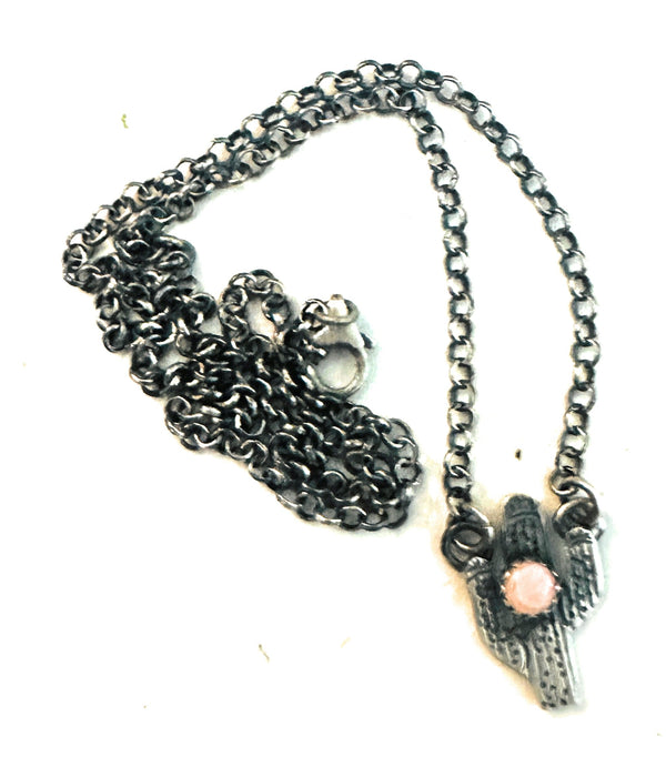 Navajo Sterling Silver & Queen Pink Conch Shell Cactus Necklace