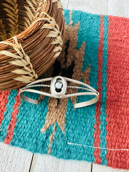 Navajo White Fire Opal & Sterling Silver Cuff Bracelet