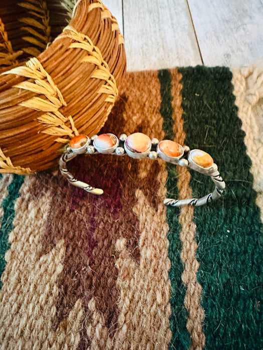 Navajo Sterling Silver, Spiny & Turquoise Beaded Lariat Necklace