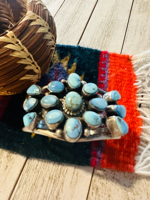 Navajo Golden Hills Turquoise & Sterling Silver Cluster Cuff Bracelet