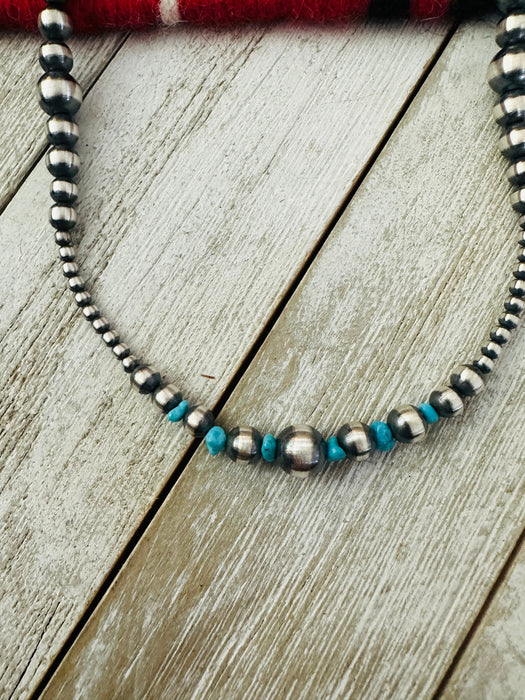 Navajo Turquoise & Sterling Silver 18” Beaded Necklace