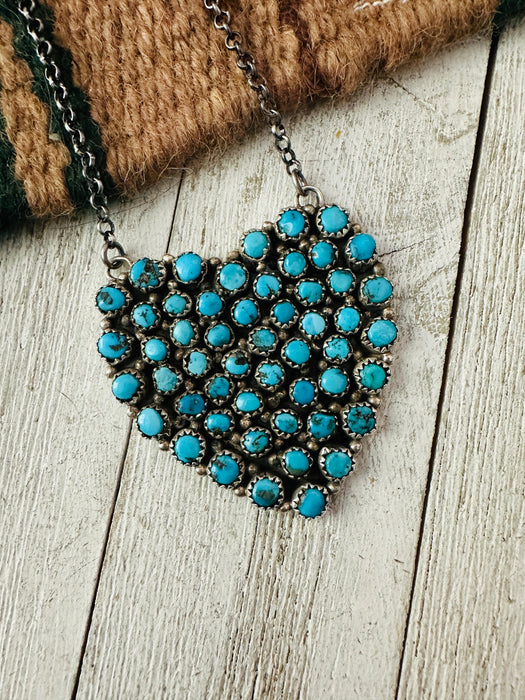 Navajo Turquoise & Sterling Silver Cluster Heart Necklace