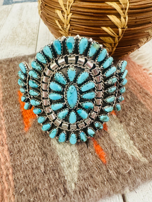 Navajo Turquoise & Sterling Silver Cluster Cuff Bracelet