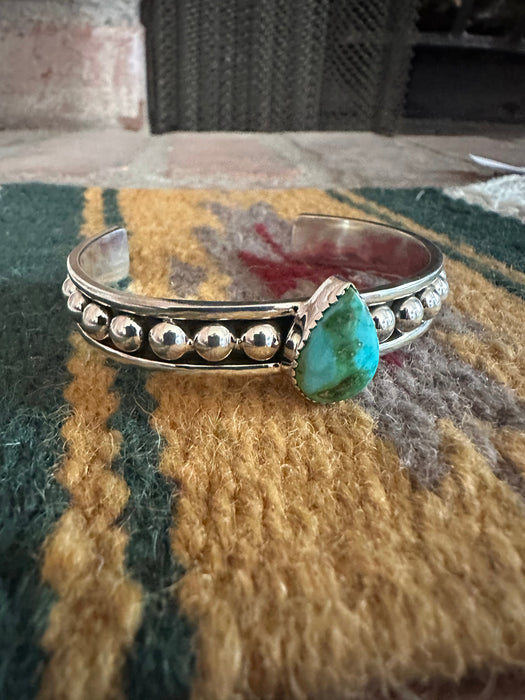 Handmade Sonoran Turquoise & Sterling Silver Single Stone Adjustable Cuff Bracelet