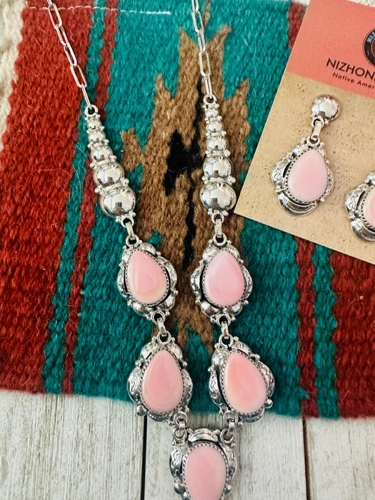 Navajo Queen Pink Conch & Sterling Silver Necklace Set