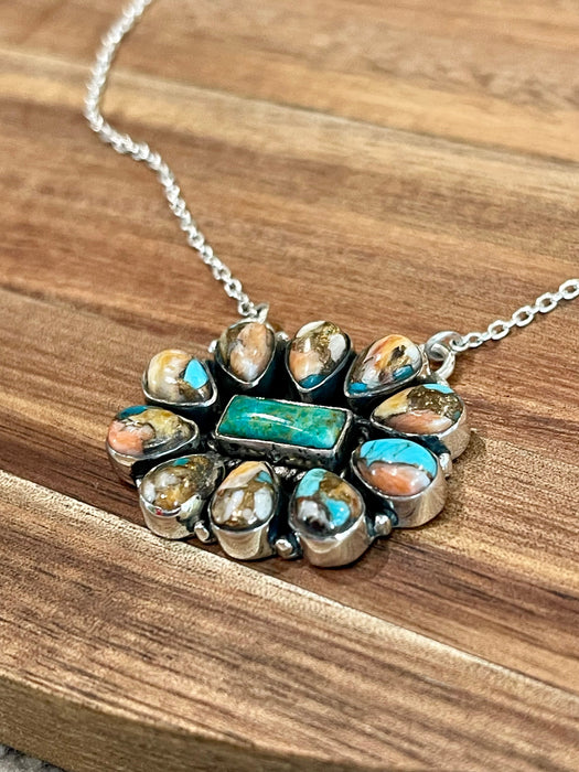 Handmade Sterling Silver & Multi Stone Necklace Signed Nizhoni