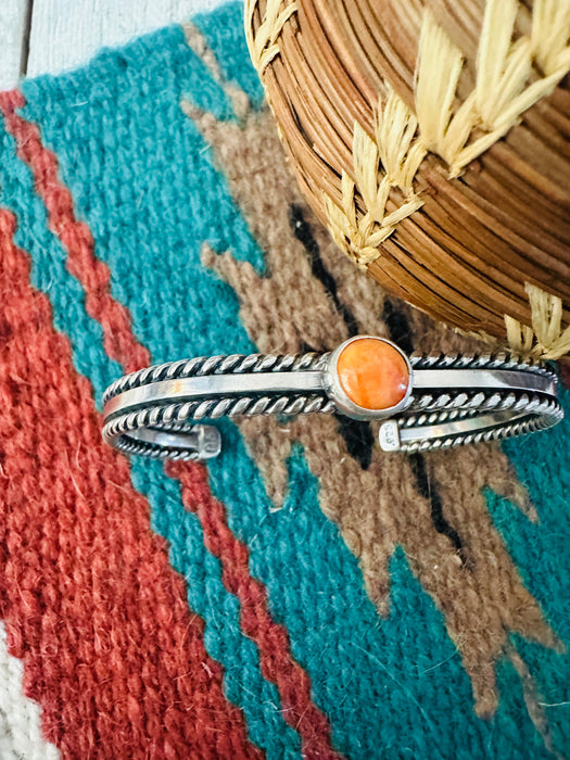 Navajo Sterling Silver & Orange Spiny Oyster Cuff Bracelet