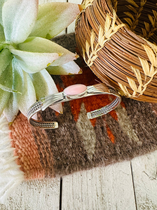 Navajo Queen Pink Conch Shell & Sterling Silver Cuff Bracelet