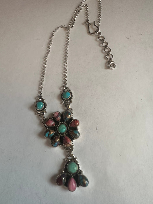 Handmade Turquoise, Pink Dream & Sterling Silver Cluster Necklace