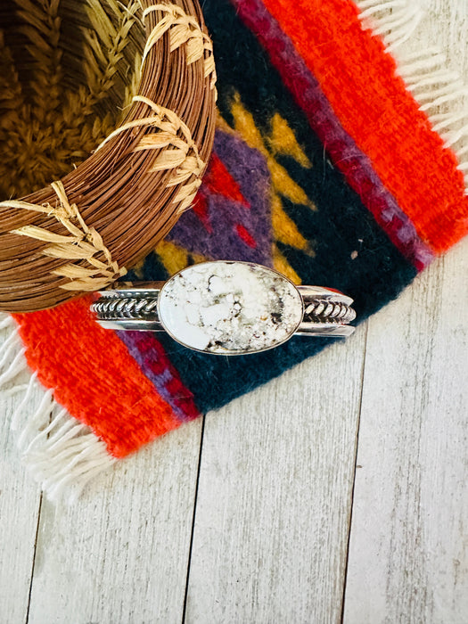 Navajo White Buffalo & Sterling Silver Cuff Bracelet