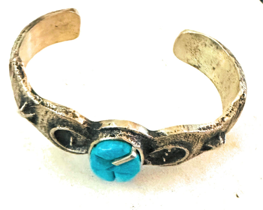 Navajo Turquoise & Sterling Silver Inlay Cuff Bracelet