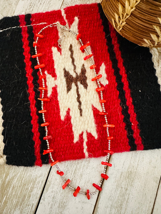 Navajo Coral & Sterling Silver Pearl Beaded Necklace